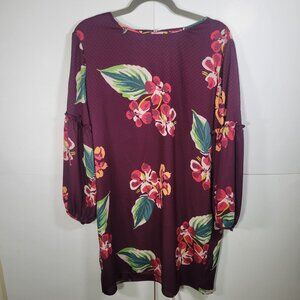 Loft Burgundy Floral Shift Long Sleeve Dress Size LP